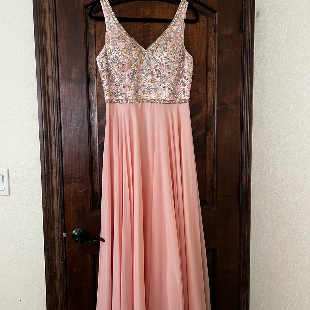Elegant Pink Embellished Evening Gown